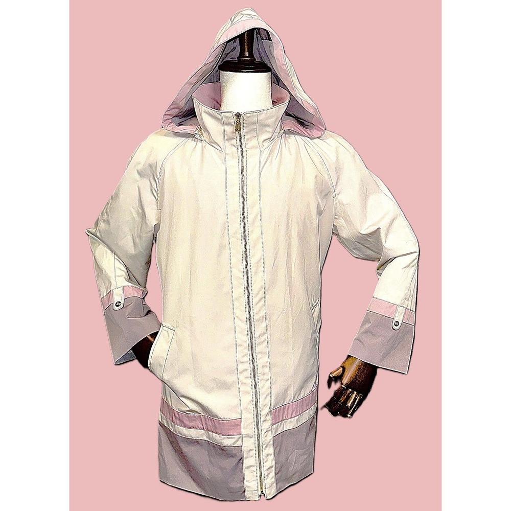 Jones New York Women's Coat XXL Pink Trim with Removable Hood Long Jacket